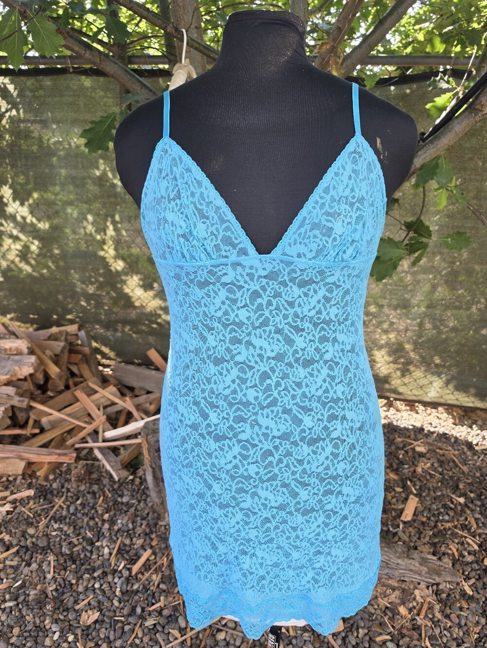 Y2K Blue Lace Mini Slip Dress Fairycore Whimsigoth McBling Coquette Soft Girl